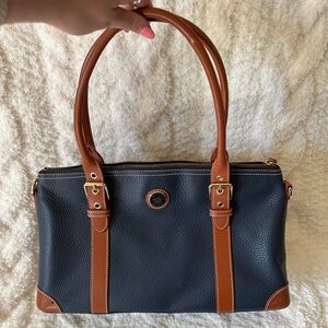 Dooney and Burke navy and brown leather bag